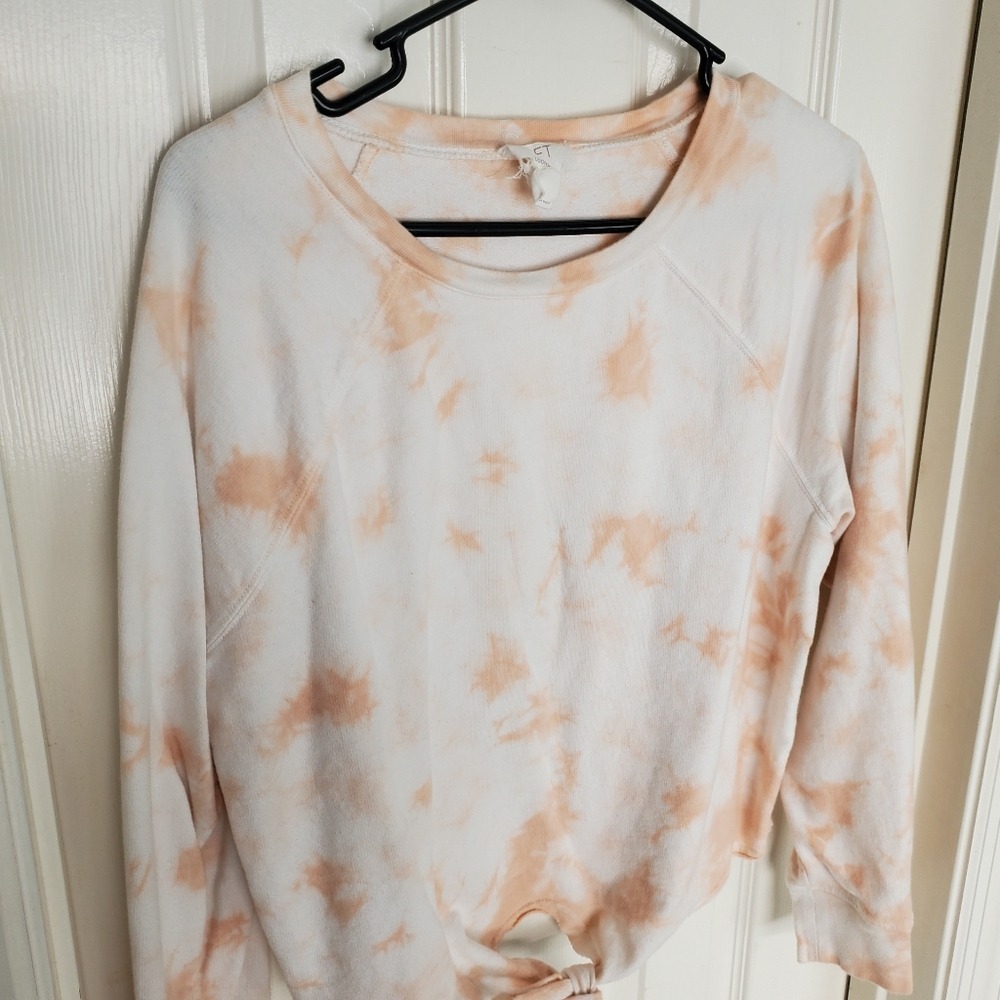 Loft Lounge‎ Tie-Dye Sweatshirt Front Knot White Peach Orange 100% Cotton Med - Picture 2 of 4